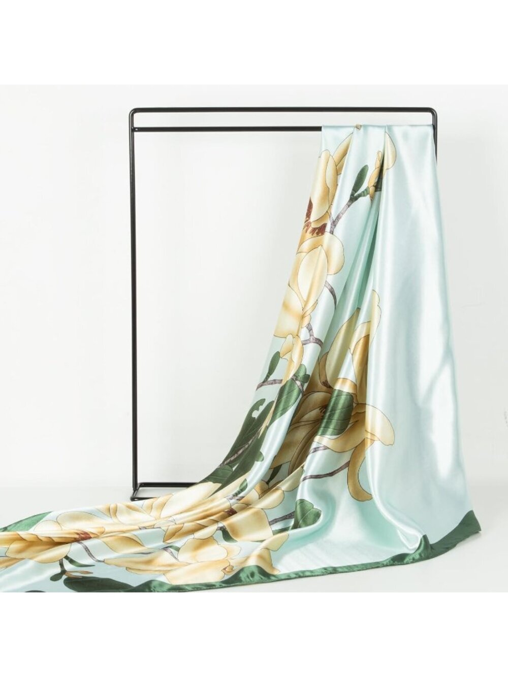 Women's Light Green Printed Square Scarf Bandanas Hair Scarf 35 Inches - Picture 5 of 6